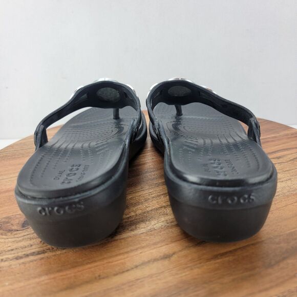 Crocs Womens Size 6 Black Sanrah Embellished Wedge Thong Sandals 204009 - Picture 5 of 9